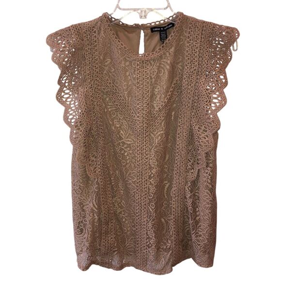 Cable & Gauge Tops - New Cable Gauge Womens Medium Champagne Lace Blouse Boho Top Shirt Size M